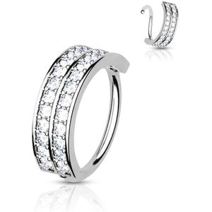 Brass Seamless Ring met Drie Rijen Ingelegde Steentjes - Zilver - 0.8 mm - 8 mm