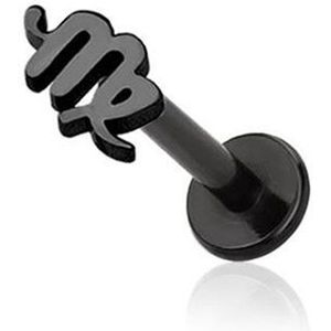Intern Geschroefde Labret Piercing met Sterrenbeeld Top - Zwart - 8 mm - Maagd