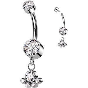 Titanium navelpiercing met 4 bezel kristallen cluster hanger - Helder