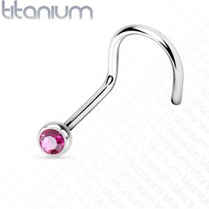 Titanium neuspiercing met gekleurd diamantje-0.8 mm-2 mm-Roze
