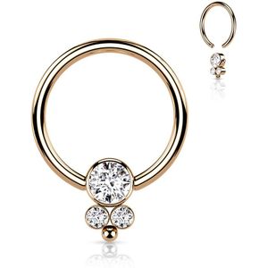 Ball Closure Ring met Cluster van Drie Ronde Steentjes - Rosé Goud - 1.2 mm - 10 mm