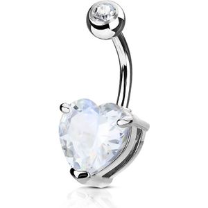 Navelpiercing met heldere hartvormige diamant - 5 & 7 mm