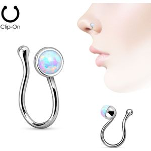 Neppe clip on neuspiercing met ronde Opaal wit kristal