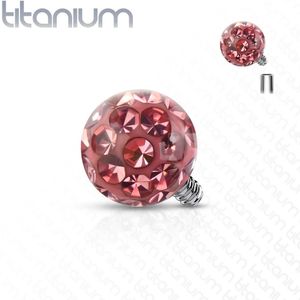 Intern geschroefde massief titanium piercing bal met epoxy kristallen - 1.2 mm – Roze – 3 mm