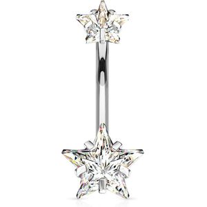 Gekleurde intern geschroefde navelpiercing met prong set ster – Zilver