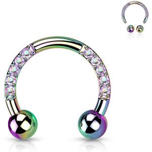 Circular Barbell van Titanium met Kristallen Front - Meerkleurig - 10 mm - Aurora Borealis