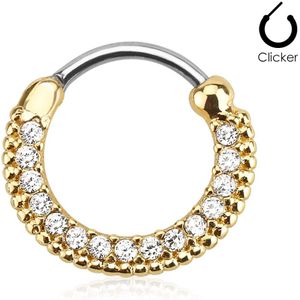 Gouden septum piercing ring met heldere steentjes - 1.2 mm