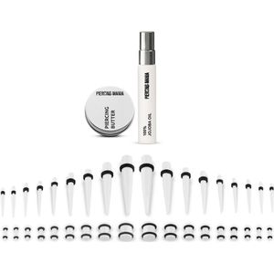 Witte budget Stretch Set van 1.6 mm tot 10 mm inclusief plugs