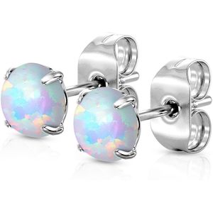 Paar oorbel studs met prong set opaal steen – 3 mm – Opaal Wit