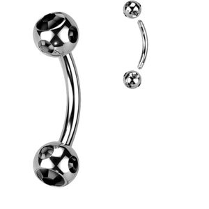 Gebogen Barbell met meerdere Steentjes in beide balletjes - Zwart