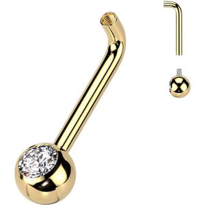 Intern Geschroefd Titanium Staafje voor Christina Piercing met een Kristalletje  - Goud - 10 mm
