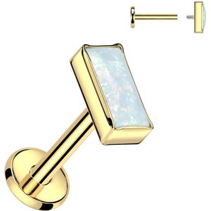 Intern Geschroefde Titanium Labret met Rechthoekige Opaal Steen - Goud - 6 mm - Wit
