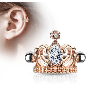 Helix cuff met gekleurde tiara en helder kristal - Rosé Goud