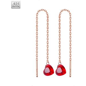 Sterling zilveren oor ketting met rood kristallen hangertje