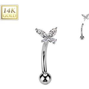 Threadless 14 Kt. Gouden Wenkbrauw Piercing met Vlinder Top - Wit Goud