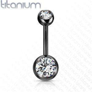 Titanium navelpiercing met heldere diamanten - 10 mm - 5 & 8 mm - Zwart