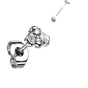 Titanium threadless oor knopje met Bij top - Zilver