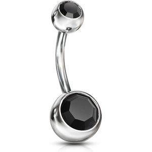 Navelpiercing met steentje in elk balletje - 11 mm - 5 & 8 mm - Zwart