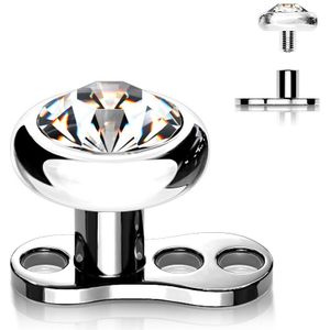 Titanium Dermal Piercing met Bezel Set steentje - Zilver - 5 mm - Helder