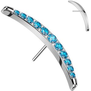 Threadless Titanium Gebogen Top met Kristalletjes - Zilver - Aqua