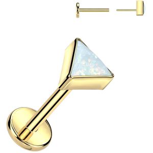 Threadless Titanium Labret met Driehoek Opaal Top - Goud - Wit
