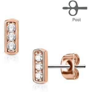 Paar oorbellen van rosé goud met drie heldere juwelen