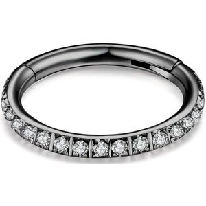 Gekleurde piercing ring met vast segment en heldere kristallen - 8 mm - Zwart
