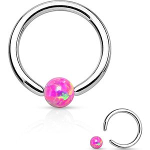 Ball closure ring met roze Opaal balletje - 8 mm