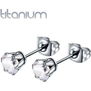 Paar massief titanium oorbellen met glimmend juweel - Helder
