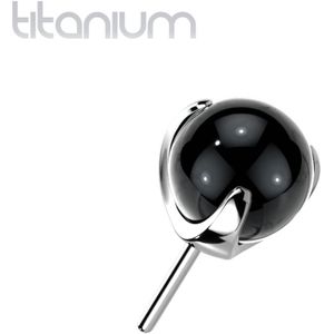 Massief Titanium Threadless Top met Gekleurde Claw-set Glazen Top - Zilver - Zwart - 4 mm