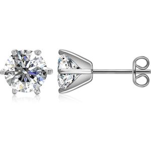 Sterling Zilver Oor Studs met Ronde 1.3 ct. Moissanite Diamant