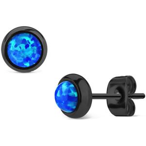 Paar zwarte oorknopjes met blauw gekleurde Opaal diamantje