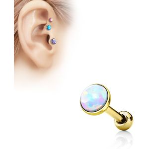 Tragus piercing met platte opaal steen - 3 mm - Goud