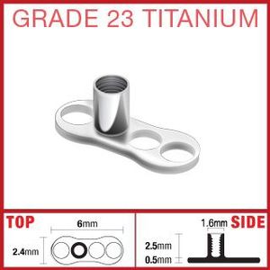 Titanium dermal anchor met 3 gaten 2.5 mm hoog