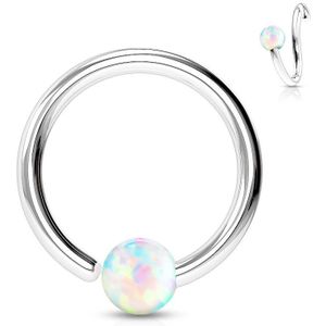 Piercing ring met vast gekleurd Opaal steentje wit - 1.2 mm - 10 mm - 3 mm