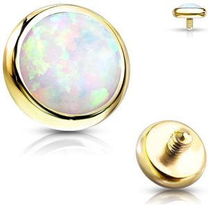 Intern geschroefde piercing disc top met bezel opaal steentje - 1.2 mm – Goud – Opaal Wit – 3 mm