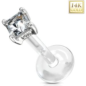 Labret van bioflex met 14Kt. gouden top en CZ steen - Wit Goud
