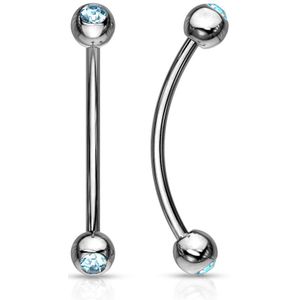 Multifunctionele stalen gebogen barbell piercing met balletjes– 16 mm – Zilver – Aqua