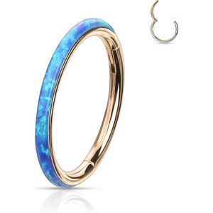 Gekleurde piercing ring met vast segment en opaal buitenzijde - 1.2 mm - 8 mm - Opaal Blauw - Rosé Goud