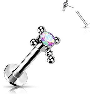 Threadless Titanium Labret Stud met Kralen Kruis en centrale Steen - 1.2 mm - Aurora Borealis