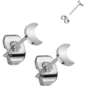 Titanium oorknopjes met Maan figuur - Zilver