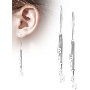 Ear Threaders met BITCH tekst in de ketting - Zilver