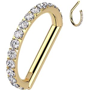 D-Shaped Titanium Segment Ring met naar Buiten Gerichte Steentjes - Goud - 8 mm