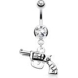 Navelpiercing met kristal en pistool hanger
