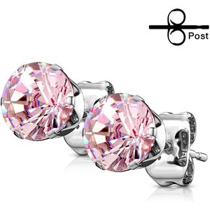 Set oorknopjes met gekleurd kristal - 6 mm - roze