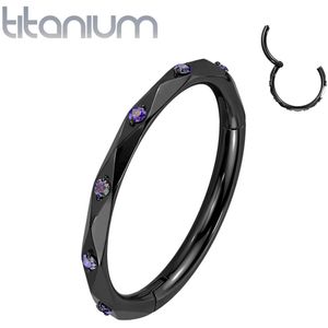 Gekleurde Titanium Segmentring met Ruitvormige Ring Afwerking Heldere Steentjes - Zwart - 8 mm - Regenboog