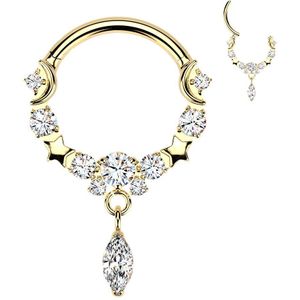 Titanium Segment Ring met Maantjes en Sterretjes en Hangend Markies Geslepen Steentje - Goud - 10 mm