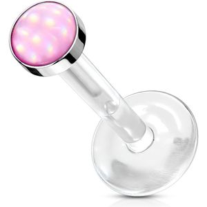 Bioflex labret stud met gekleurde platte opaal steen – Roze – 8 mm – 2 mm