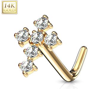 14 kt. gouden neus stud met kristallen kruis – Geel Goud