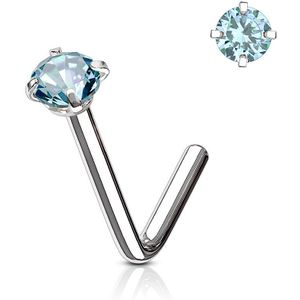 Neus stud met rond gekleurd 2 mm kristal – Zilver – Aqua – 0.8 mm – 2 mm